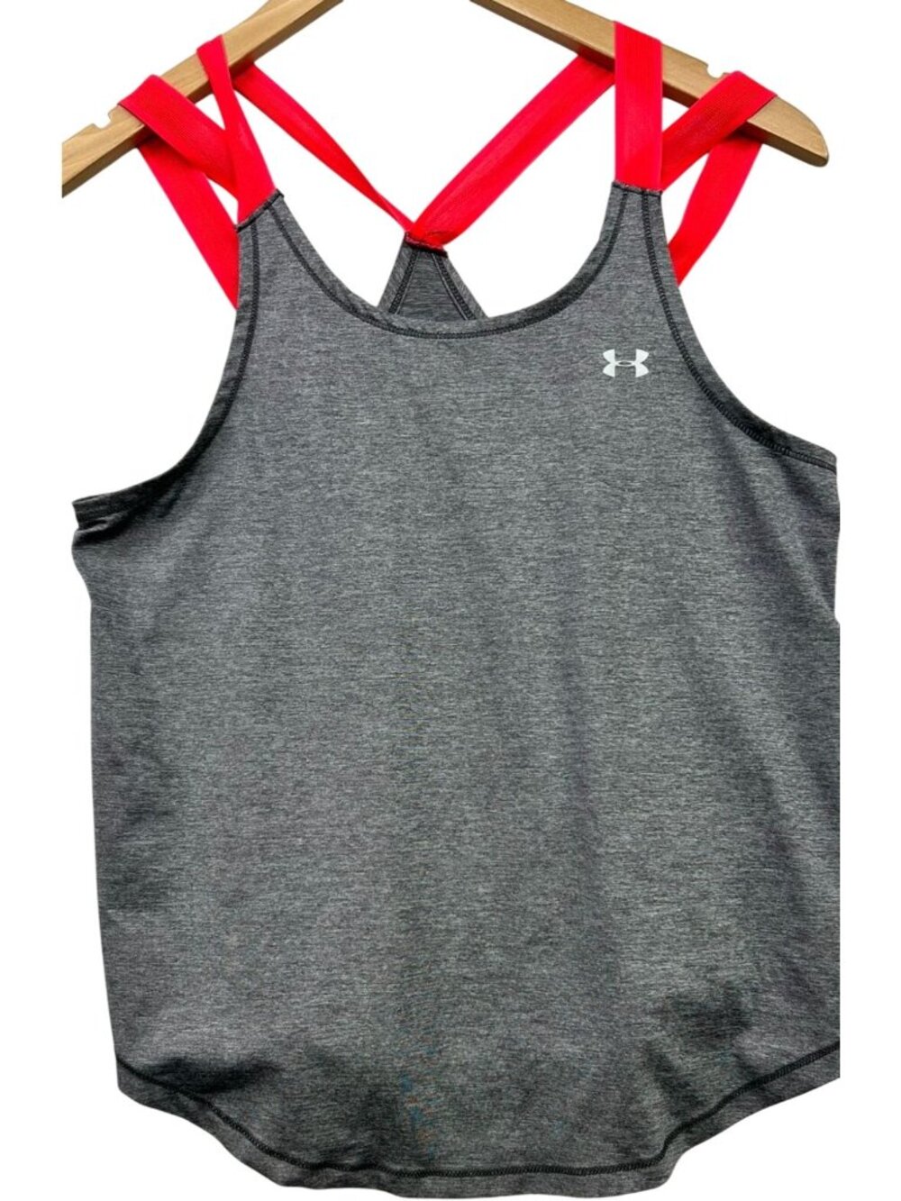 Under Armour Women's HeatGear Athletic Tank Top Sleeveless Gray Red Straps